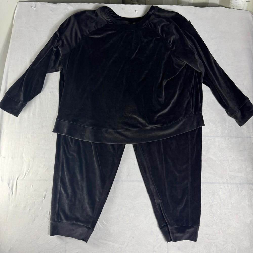 Terra & Sky Womens 2 Piece Set Black Velour Long Sleeve Top Joggers 2X (20W-22W)